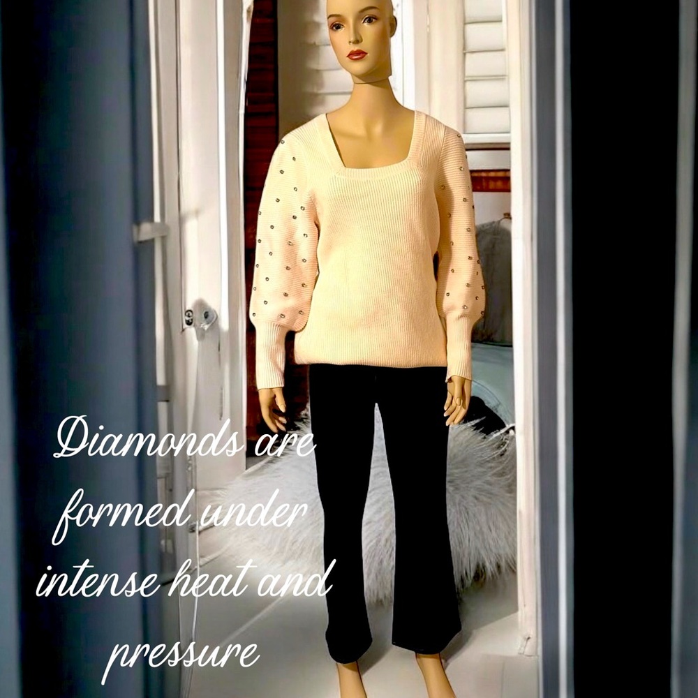 NWOT Pamela McCoy Diamond Embellished Long Sleeve Sweater